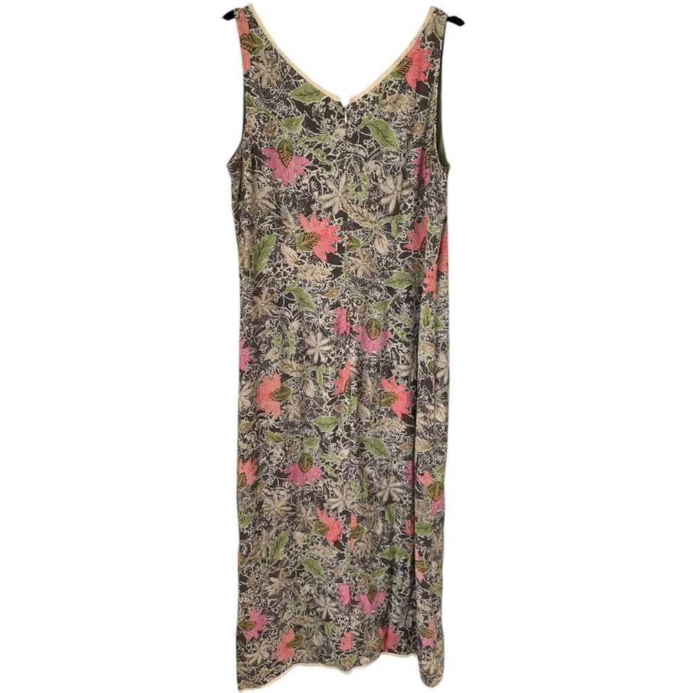 SIGRID OLSEN Sport Sleeveless Dress Green Floral Sz 10 Long Lace Trim V Neck Vtg - Picture 2 of 13
